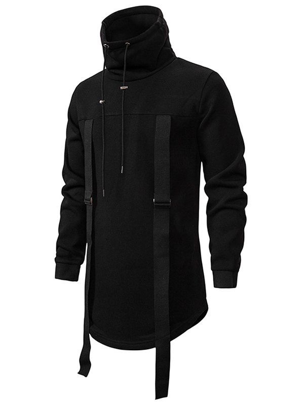 

Turtleneck Belt Strap Fleece Gothic Sweatshirt, Black