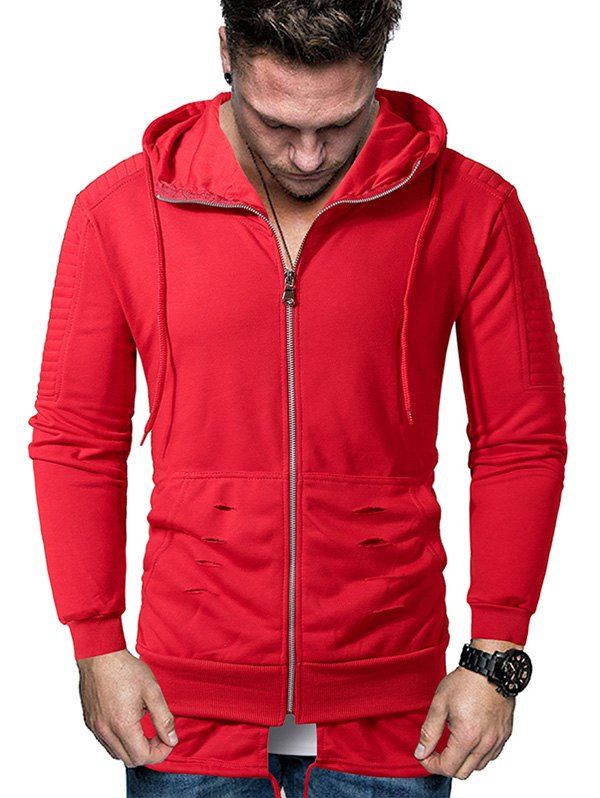 solid pleated sleeve hoodie