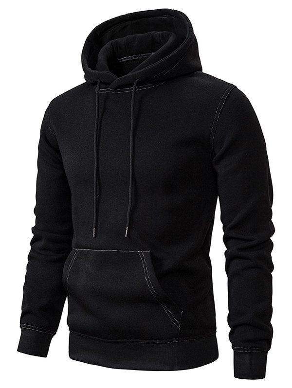 

Contrast Sewing Front Pocket Fleece Hoodie, Black