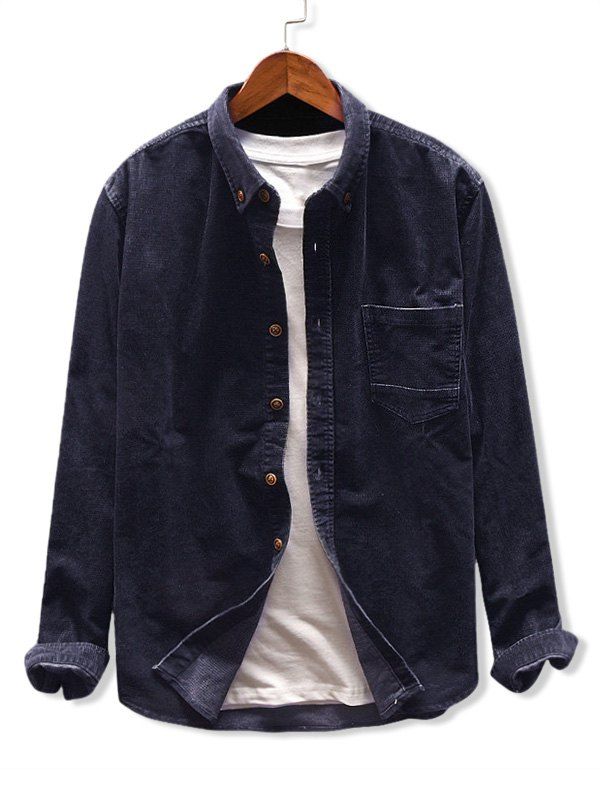 

Button Up Pocket Corduroy Shirt, Cadetblue
