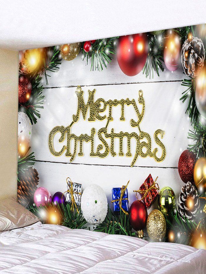 

Merry Christmas Balls Gifts Print Tapestry Wall Hanging Art Decoration, Multi