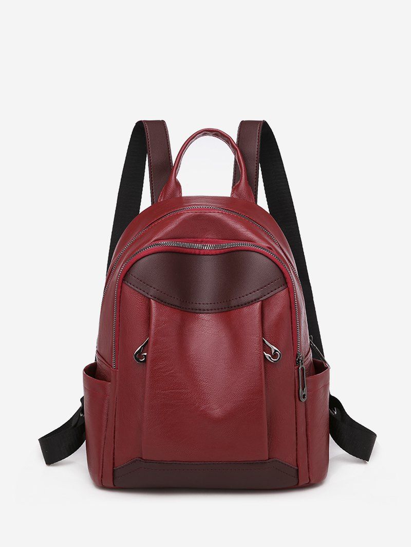 

Two Tone Casual PU Leather Backpack, Red