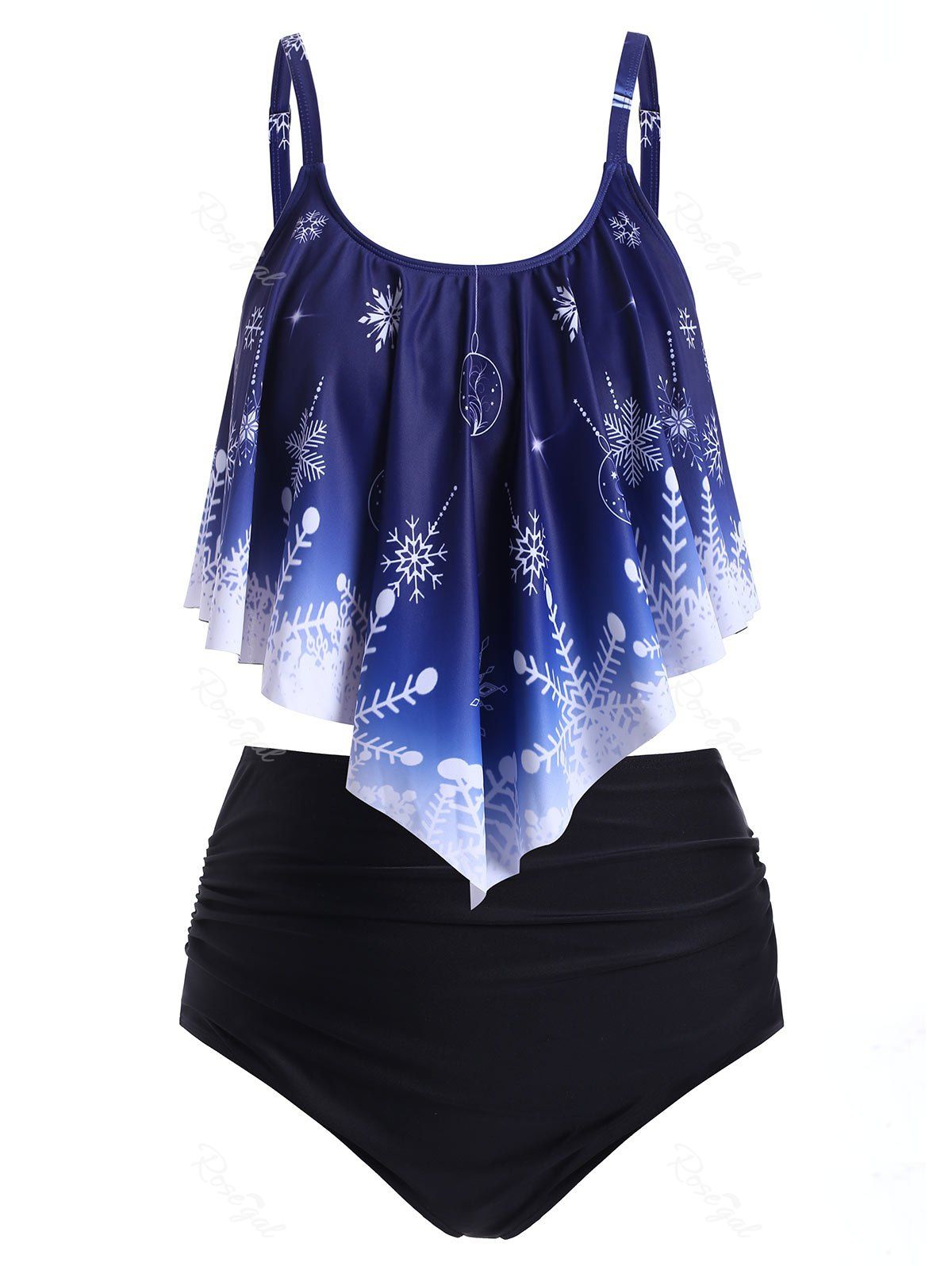 Plus Size Christmas Snowflake Print Overlay Tankini Swimwear - 4x