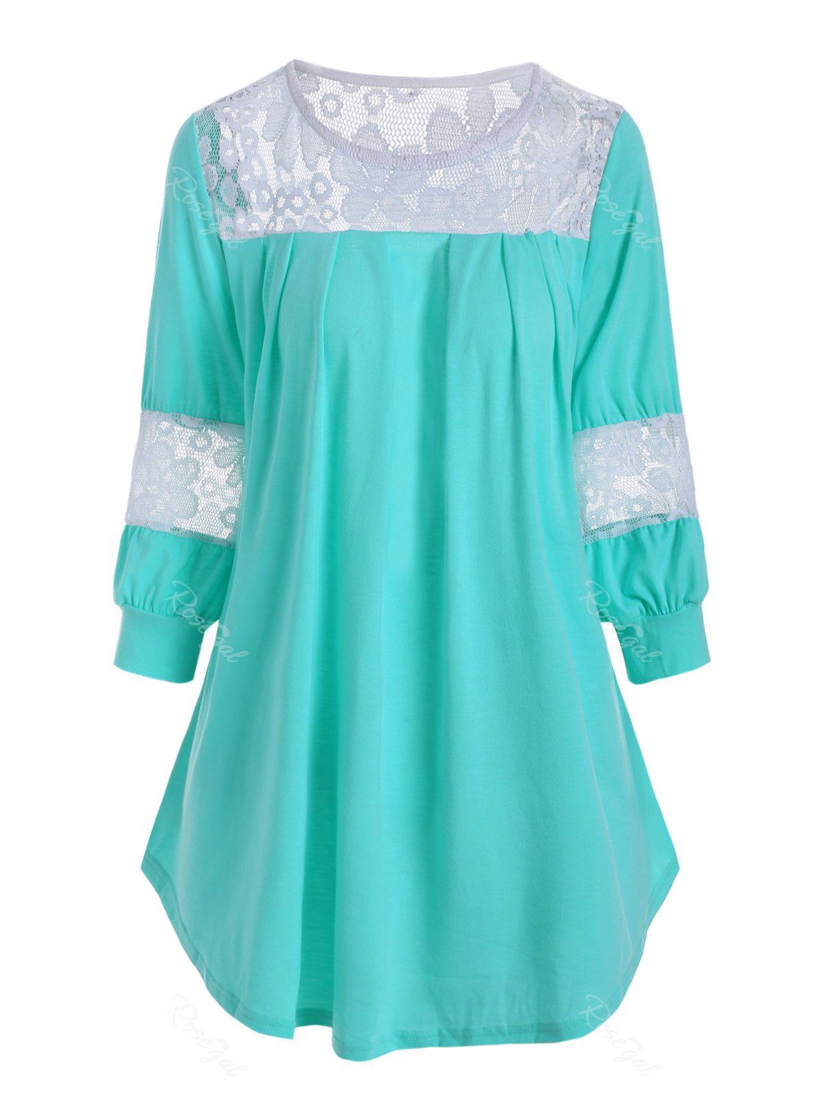 

Plus Size Lace Panel Tunic T Shirt, Aquamarine