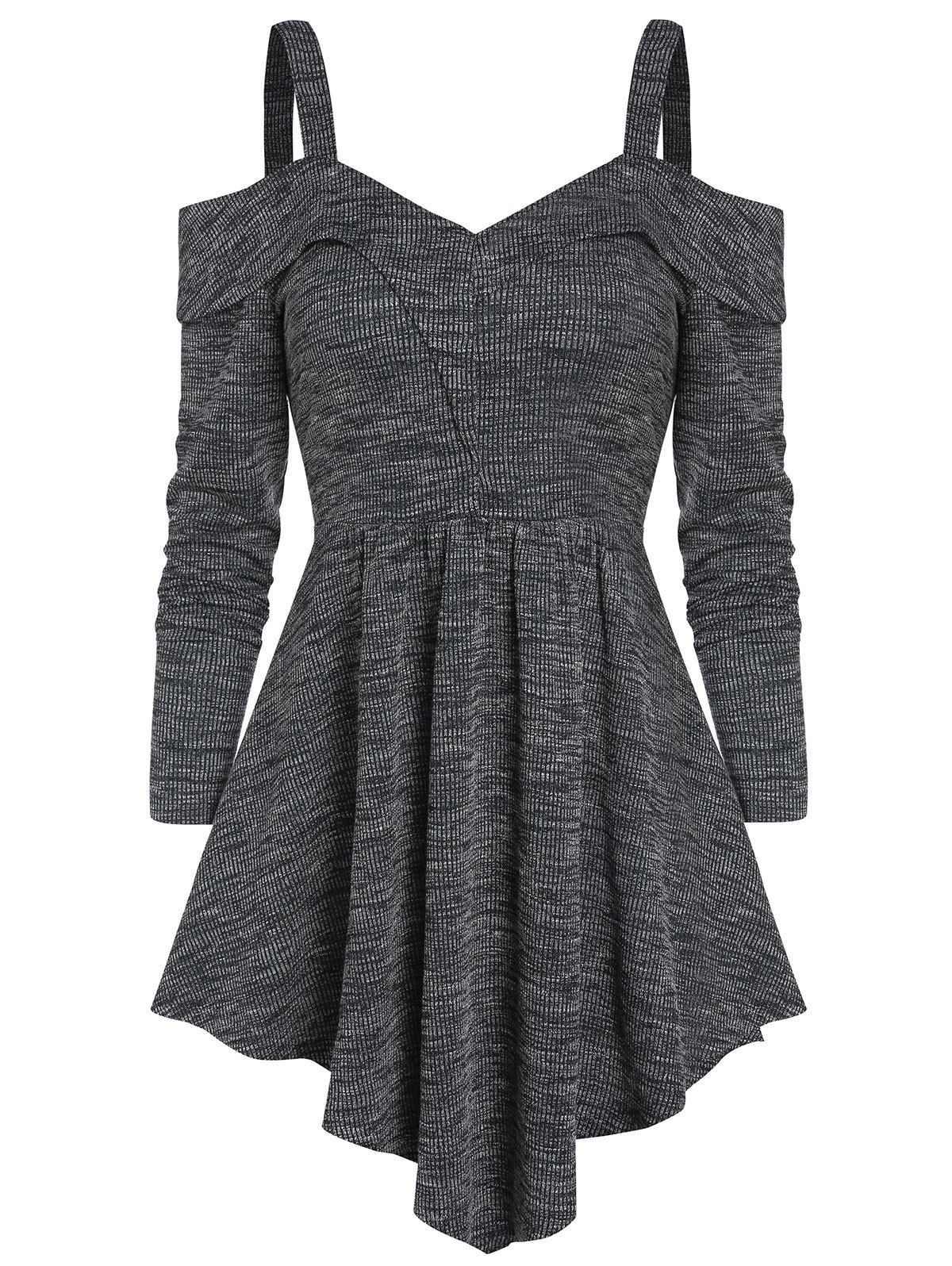

High Low Fit And Flare Solid Long Sleeves, Carbon gray