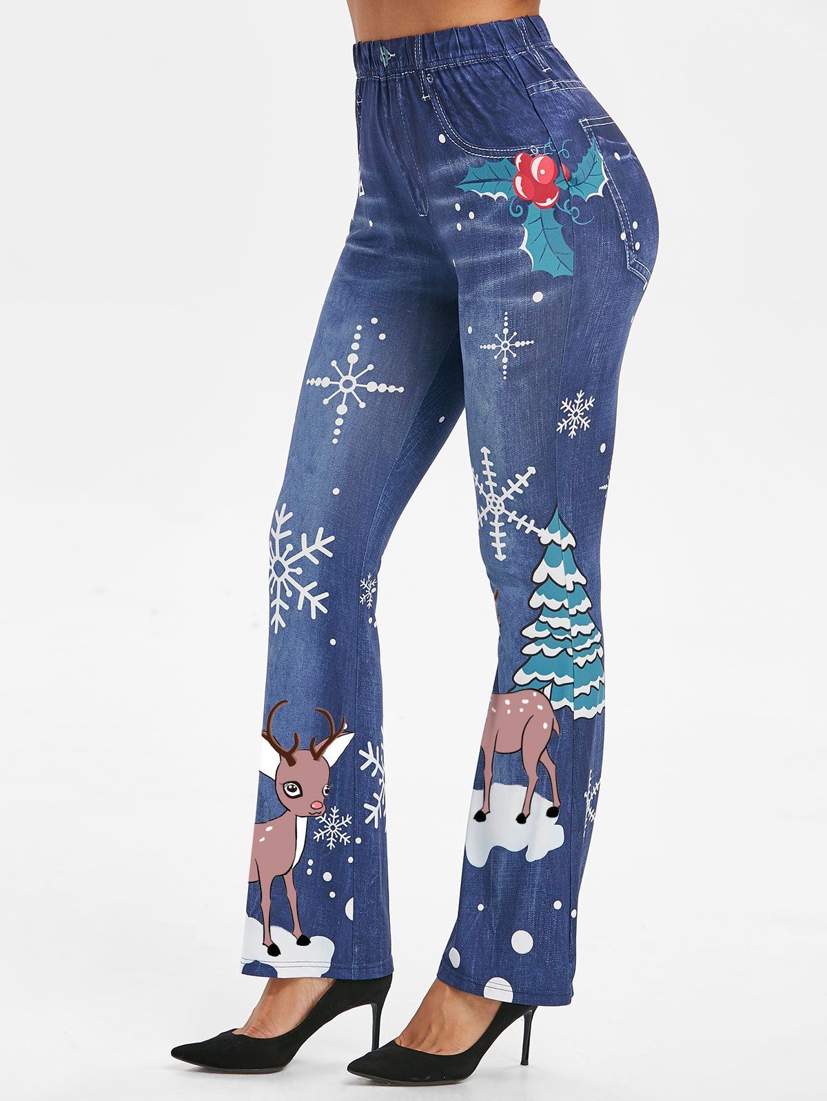 

Deer Print Christmas Jeggings, Denim blue