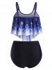 Plus Size Christmas Snowflake Print Overlay Tankini Swimwear -  
