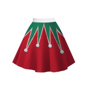 

Snowman Santa Claus Print Christmas Skirt, Dark green