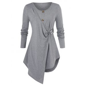 

Plus Size Asymmetric O Ring Sequin T Shirt, Gray cloud