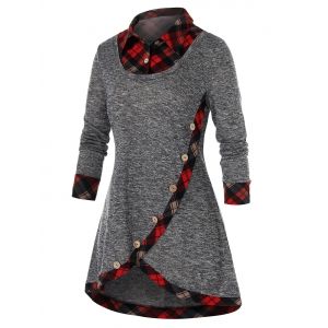 

Plus Size Space Dye Plaid Panel Tulip Hem Tunic Tee, Gray