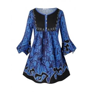 

Plus Size Printed Flare Sleeve T shirt, Blueberry blue