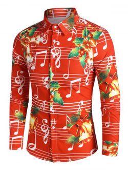 Campanas de Navidad Notas de la música del botón de impresión Hasta Festival de la camisa - RED - XL