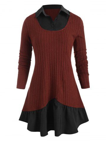 rosegal Plus Size Colorblock Button Placket Longline Knitwear