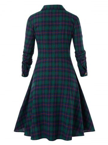 

Plus Size Button Up Plaid Design Shirt Dress, Medium sea green