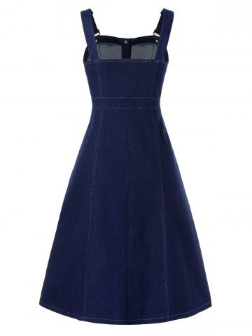 

Plus Size Button Front Pocket Pinafore Denim Dress, Deep blue