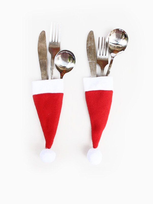 

Christmas Decoration Hat Knives and Forks Cover Bag, Red