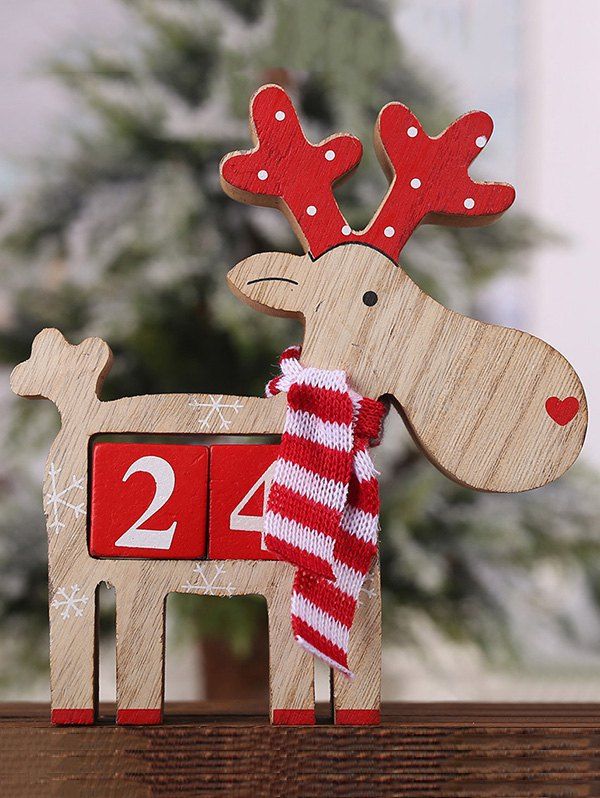 

Christmas Santa Claus Snowman Elk Shape Wooden Desk Calendar, Multi-d