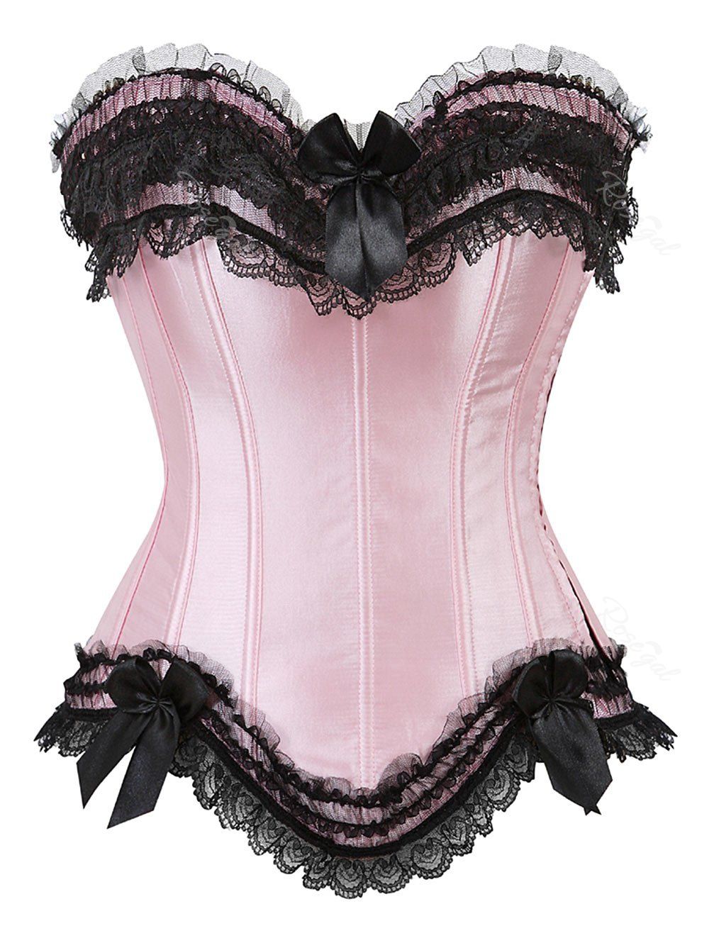 

Plus Size Boning Bowknot Lace Trim Overbust Corset, Pink