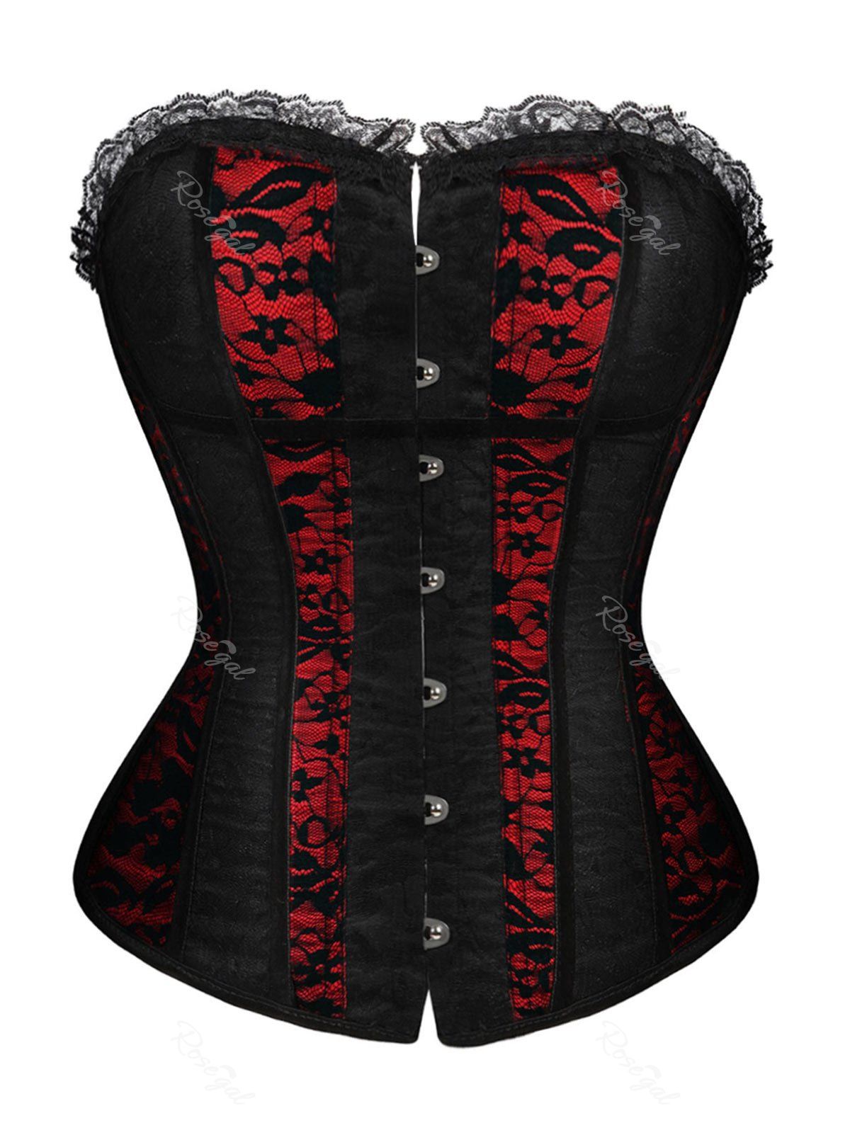 

Plus Size Lace Overlay Boning Overbust Corset, Black