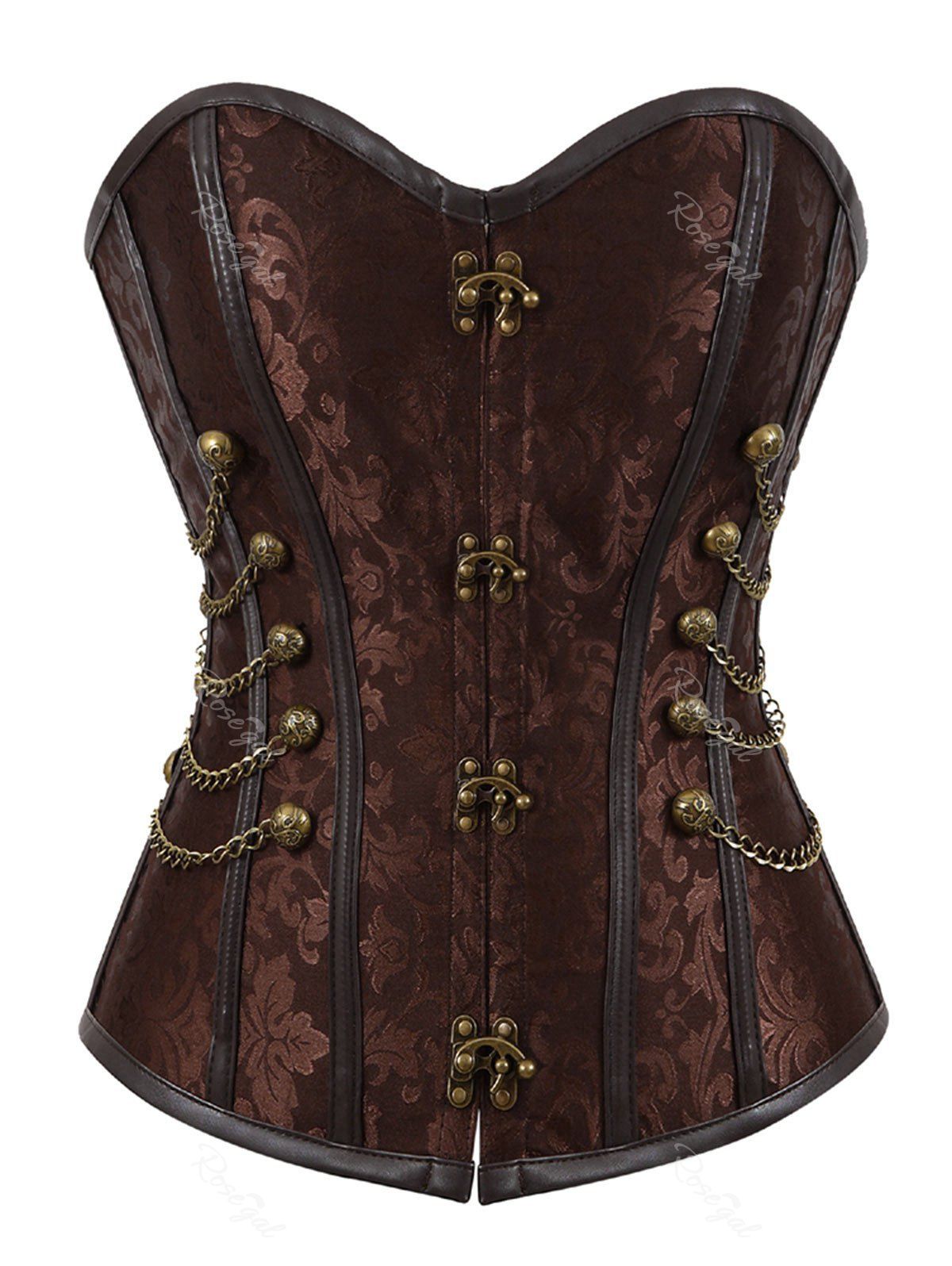 

Plus Size Jacquard Overbust Chain Steampunk Corset, Brown