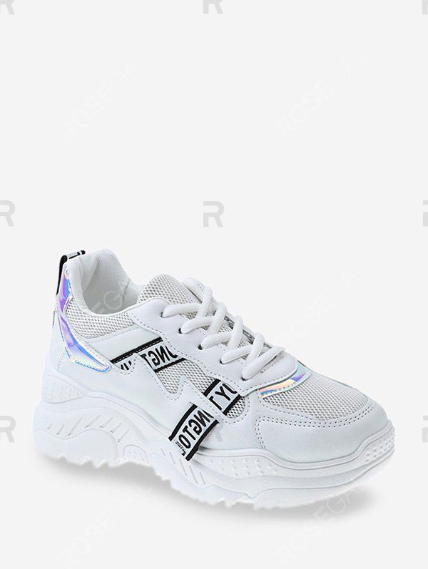 

Laser Panel Breathable Dad Sneakers, White