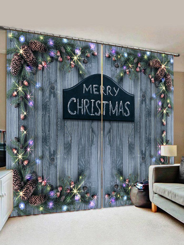 

Merry Christmas Wooden Acorn Window Curtains, Slate gray