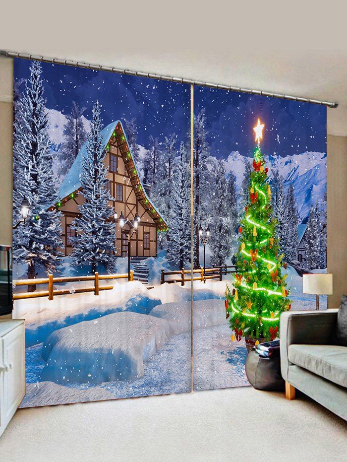 

Christmas Tree Snow Window Curtains, Blueberry blue