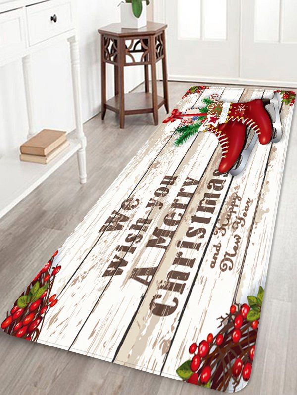 

Christmas Skates Wood Grain Letter Print Area Rug, Warm white