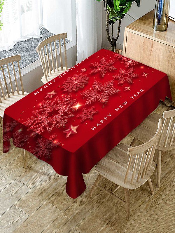 

Merry Christmas New Year Snowflake Table Cloth, Lava red