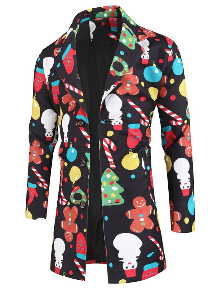 

Christmas Snowman Cartoon Pattern Coat, Black