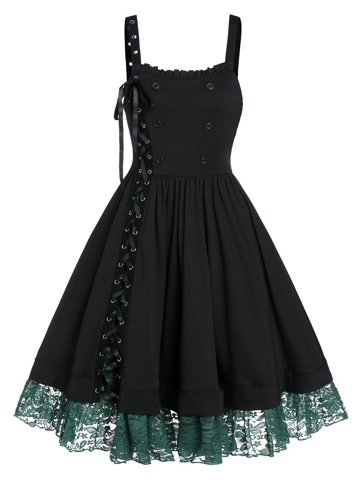 

Lace Up Lace Hem Cami Dress, Multi-a