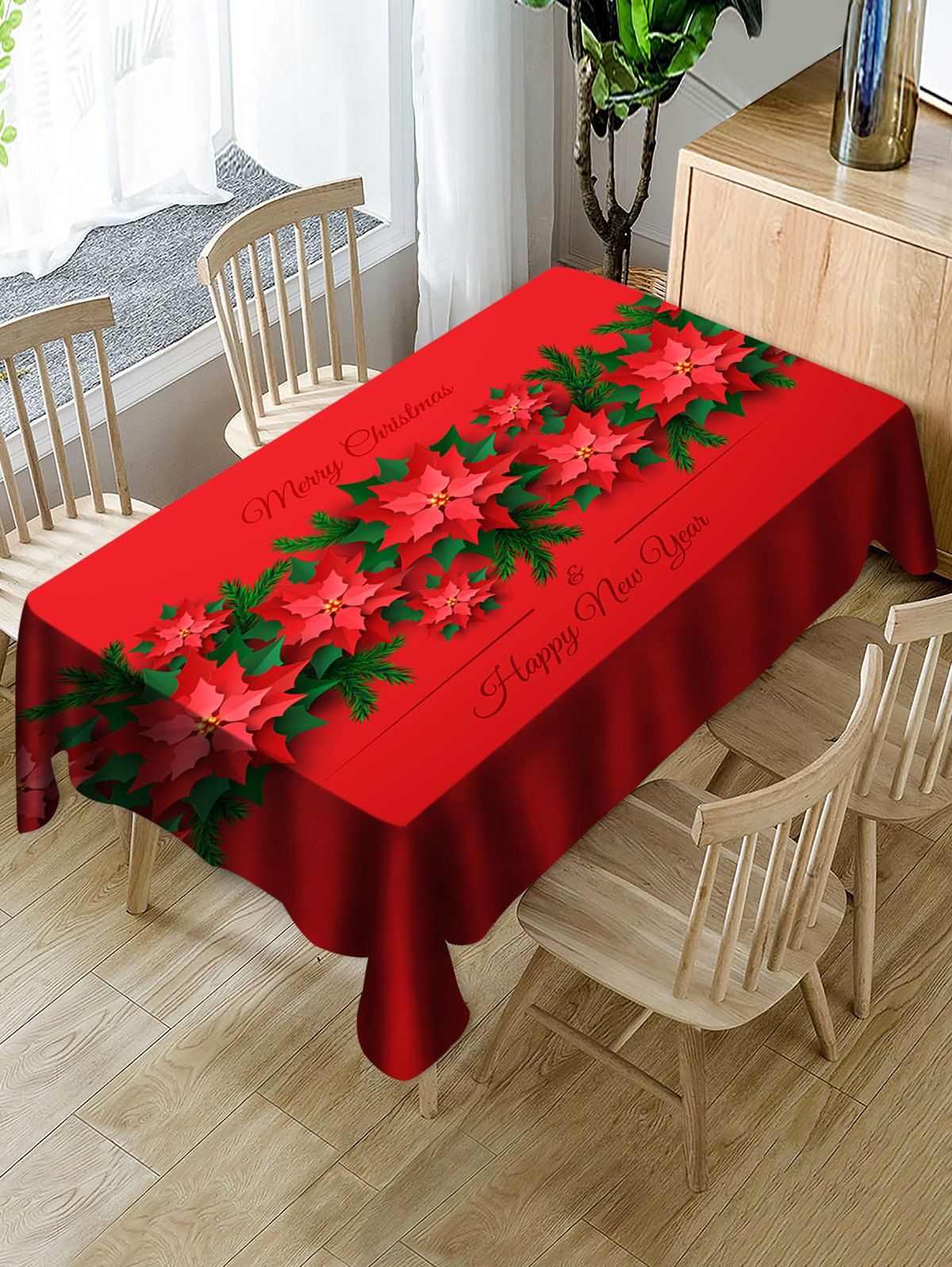 

Merry Christmas Happy New Year Table Cloth, Lava red