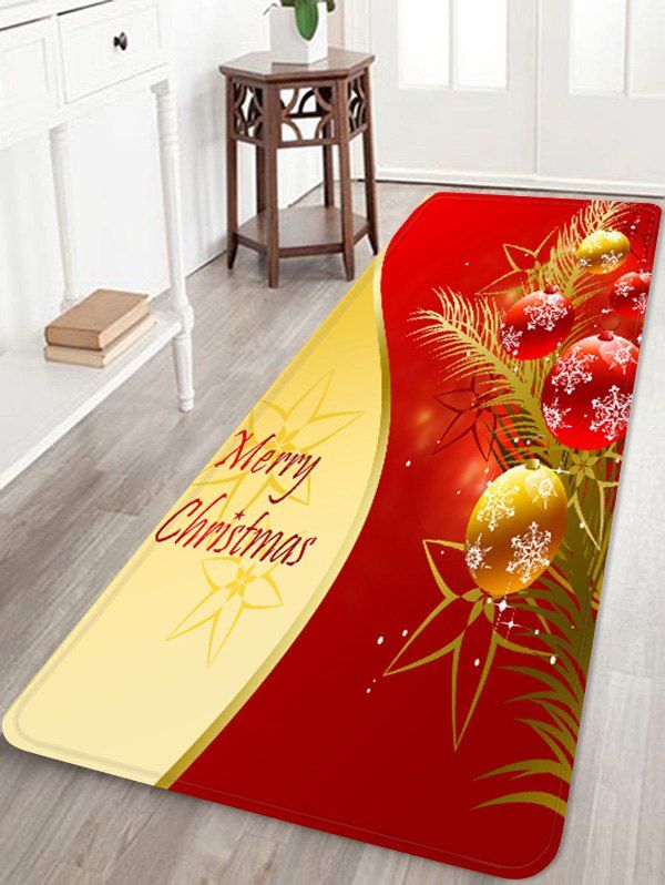 

Christmas Balls Print Flannel Floor Mat, Lava red