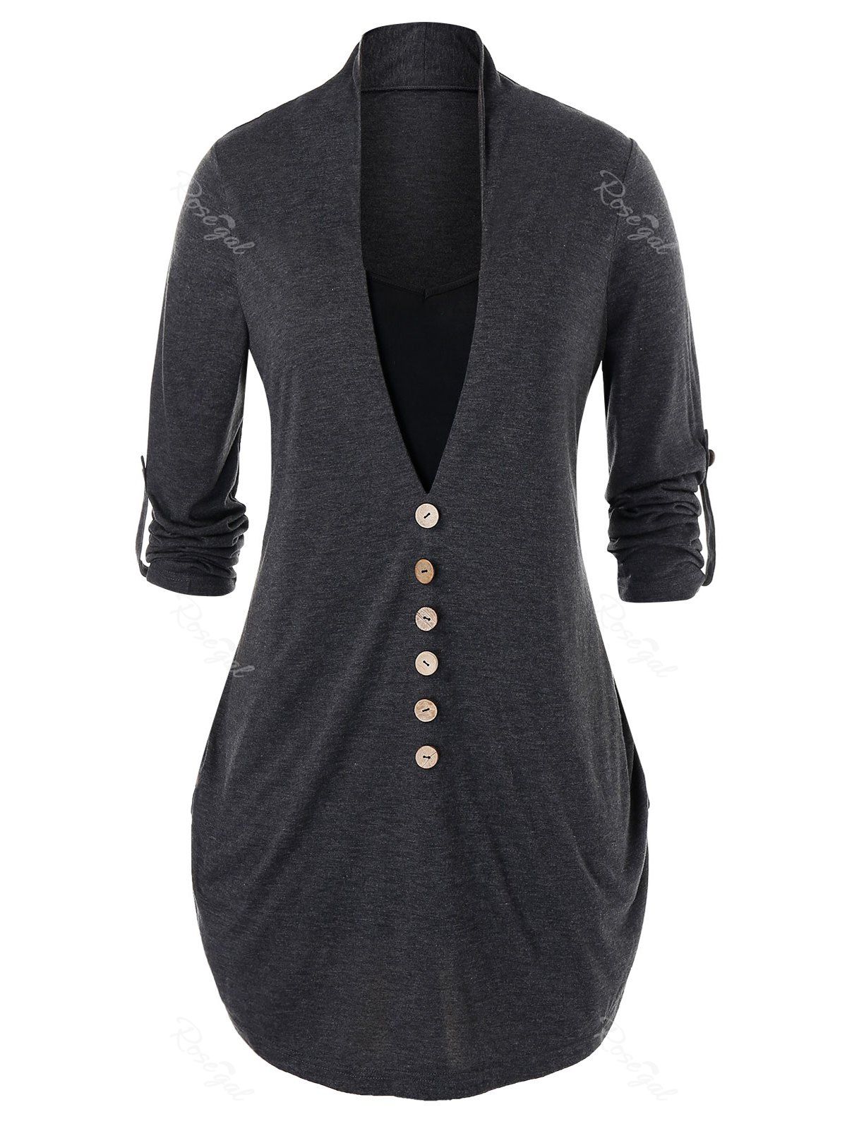 

Plus Size Lace Long Sleeve Tee, Ash gray