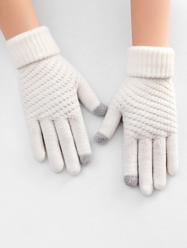 

Thick Winter Knitted Solid Telefingers Gloves, Milk white
