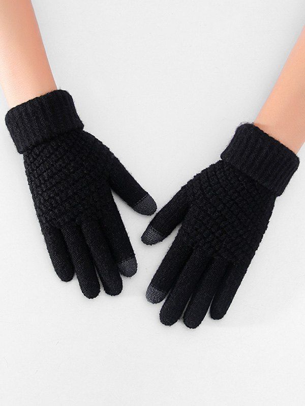 

Thick Winter Knitted Solid Telefingers Gloves, Black