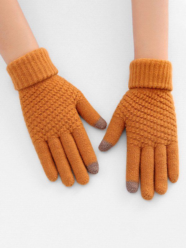 

Thick Winter Knitted Solid Telefingers Gloves, Orange