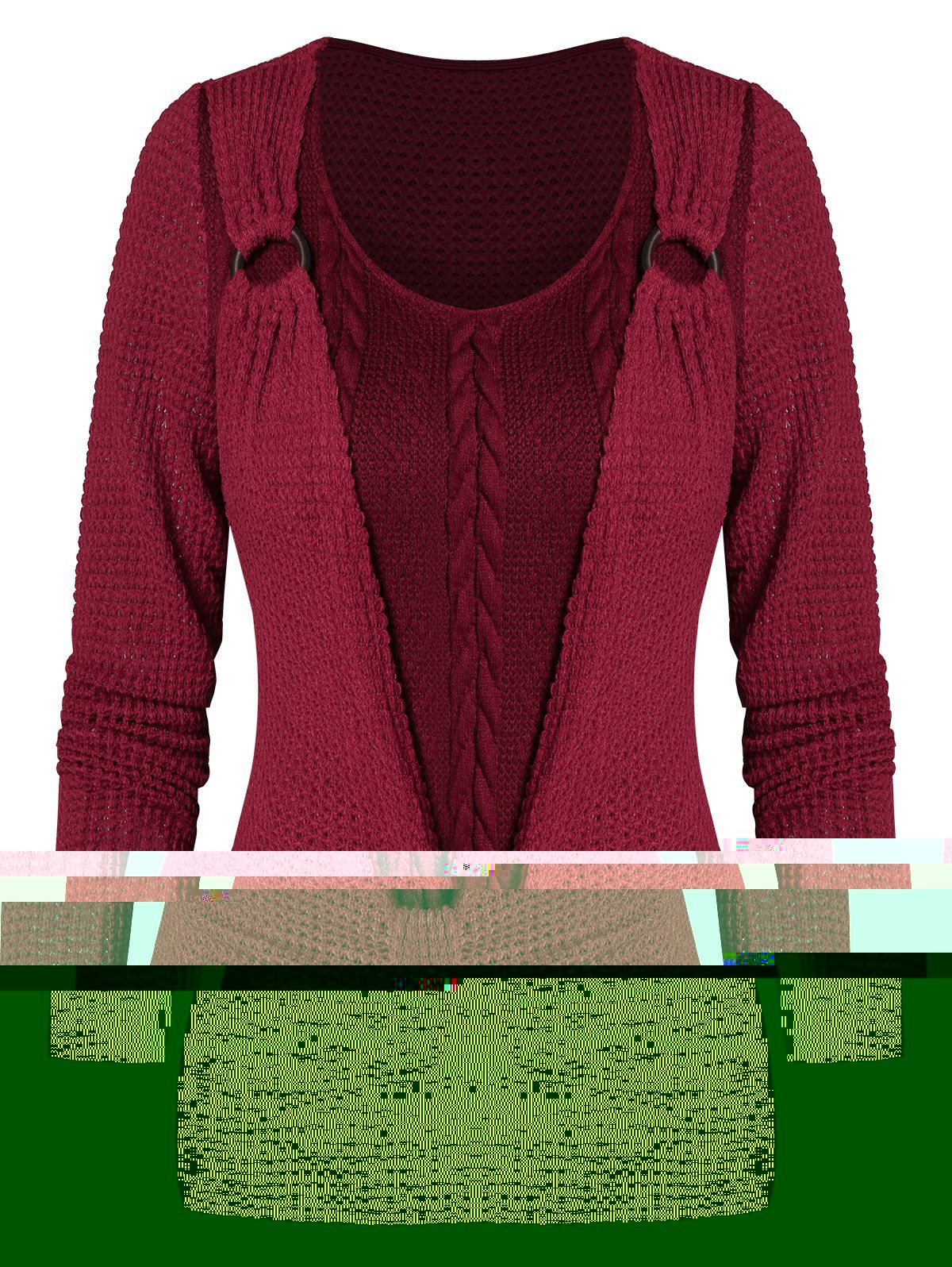O-ring Ruched Faux Twinset Sweater, Red wine