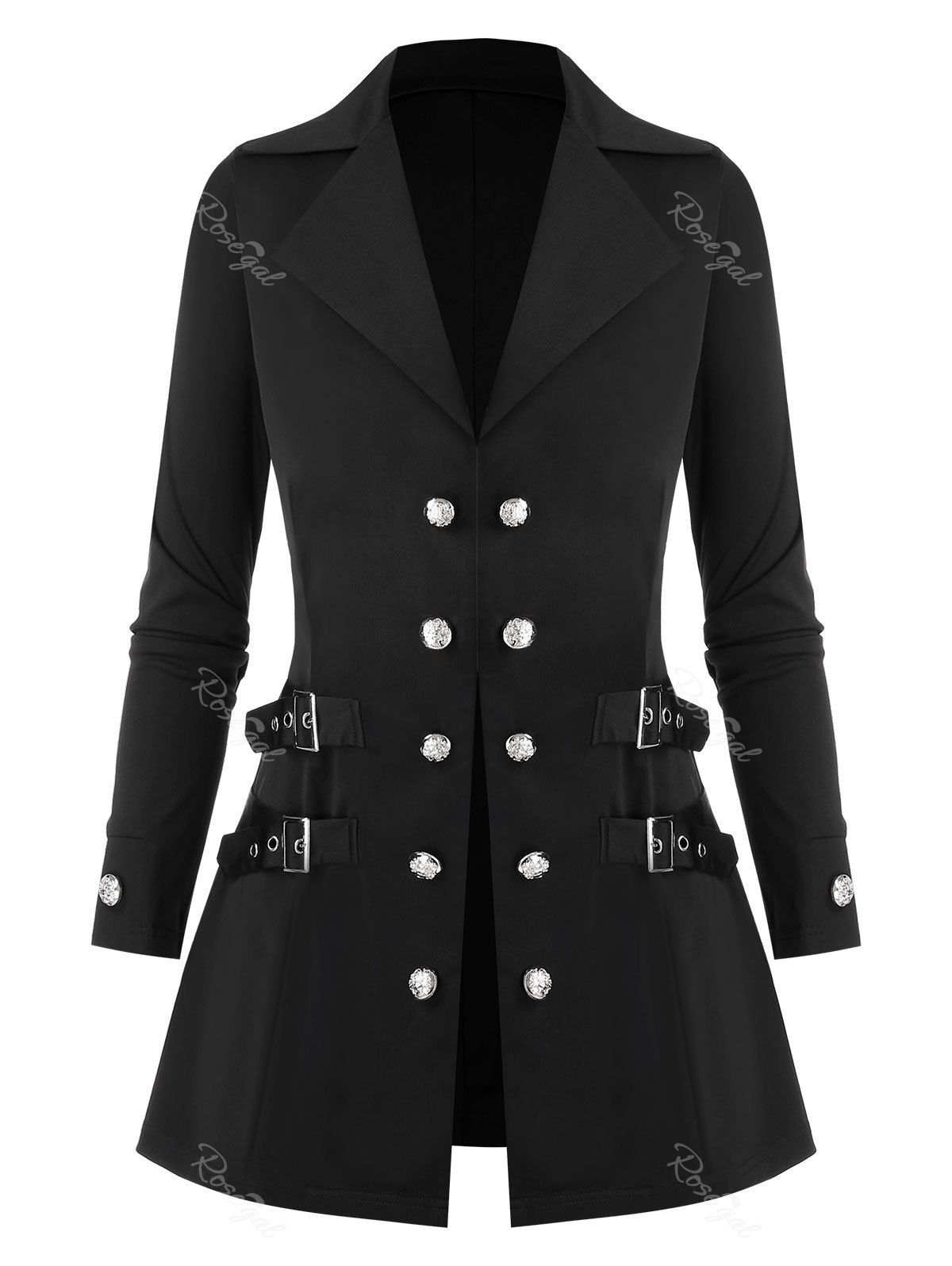 

Plus Size Buttoned Buckles Coat, Black