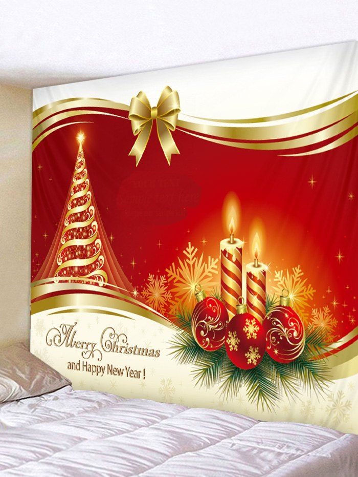 

Christmas Tree Balls Candles Print Tapestry Wall Hanging Art Decoration, Multi
