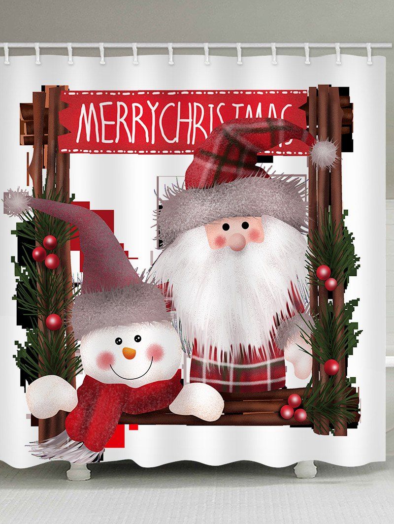 

Christmas Santa Claus Snowman Pattern Waterproof Bathroom Shower Curtain, Multi