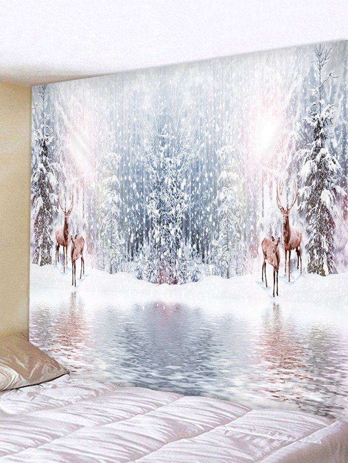 

Snow Forest Elk Print Tapestry Wall Hanging Art Decoration, Crystal cream