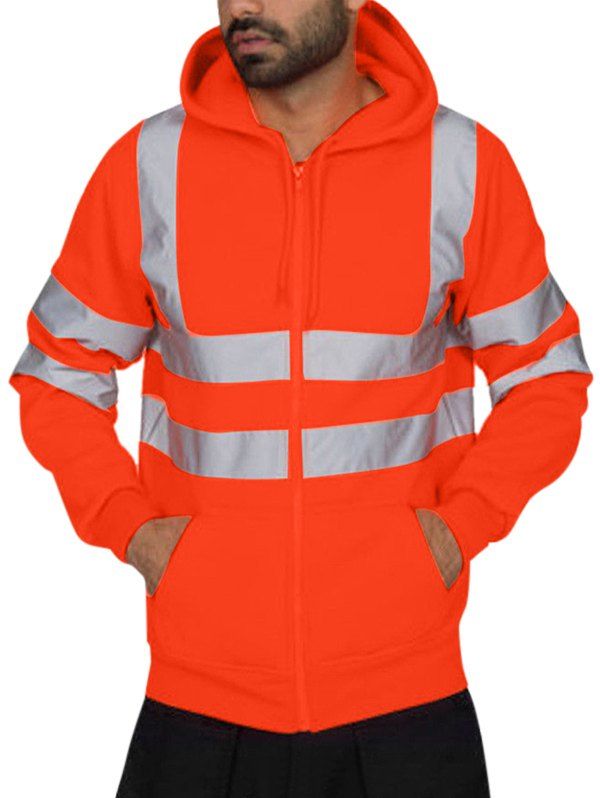 

Reflective Striped Zip Up Fleece Work Hoodie, Orange