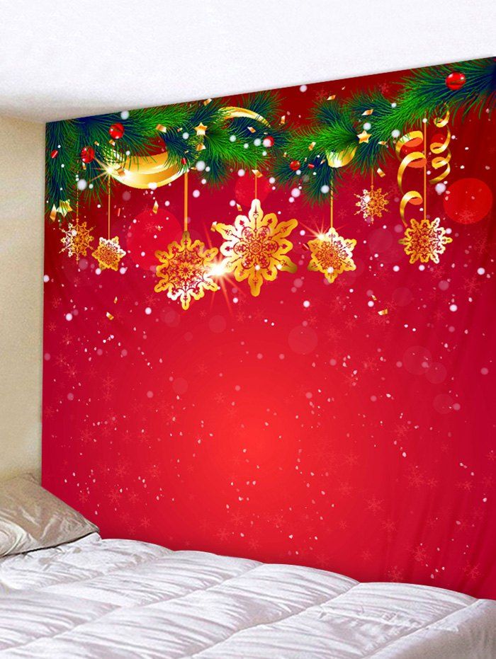 

Christmas Branch Snowflakes Print Tapestry Wall Hanging Art Decoration, Ruby red