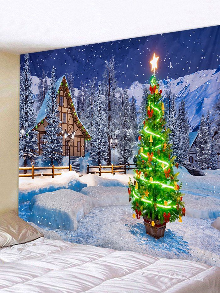 

Christmas Tree Snow Printed Tapestry, Blueberry blue