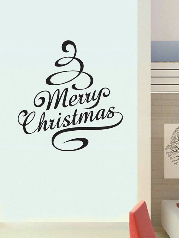 

Merry Christmas Tree Pattern Wall Sticker, Black