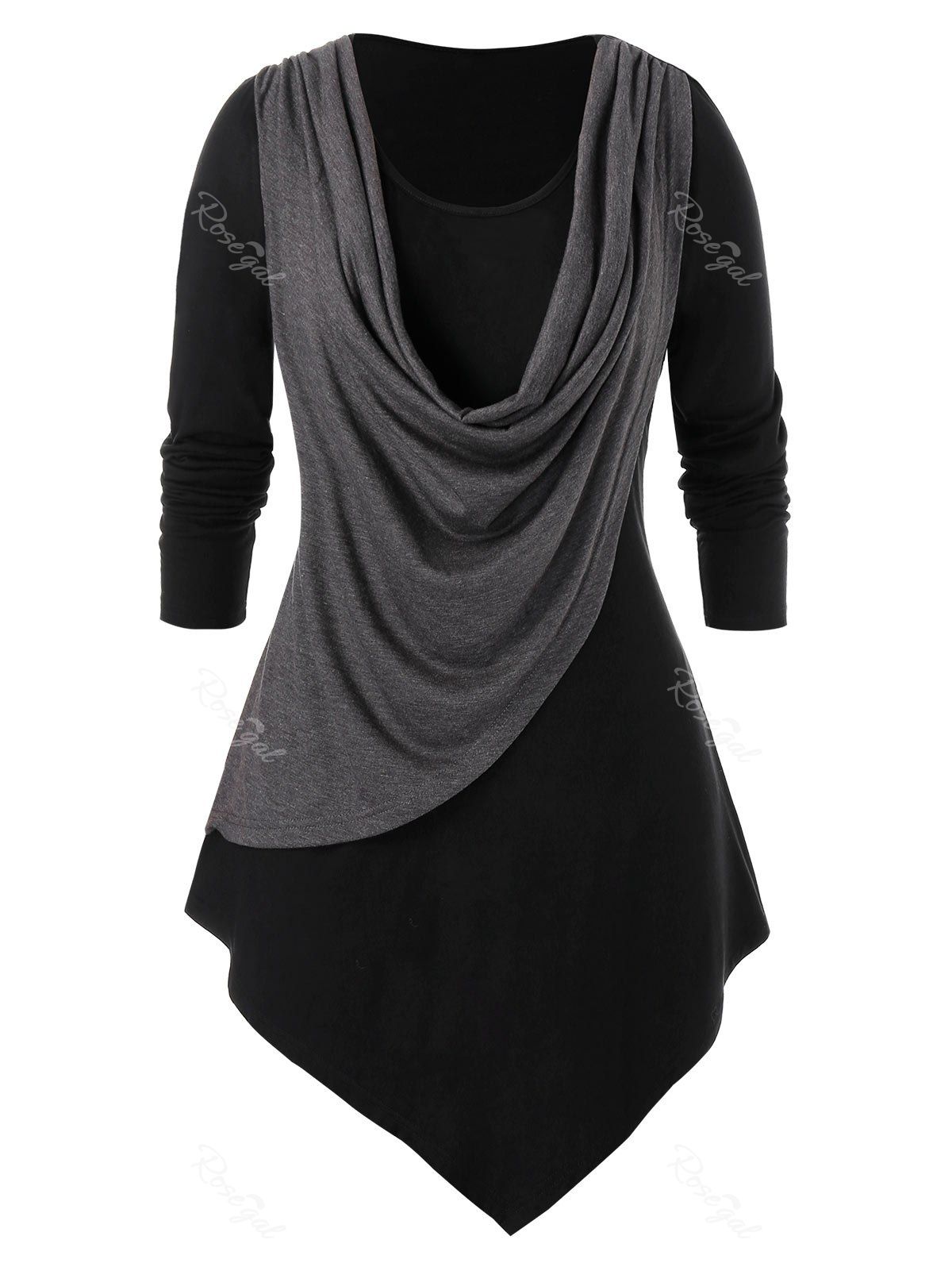 

Plus Size Splicing Long Sleeve Tee, Carbon gray