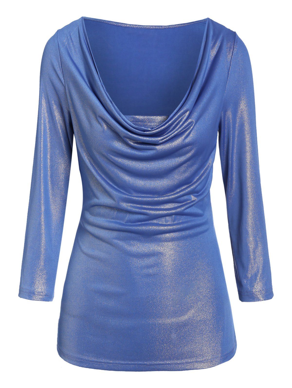 

Cowl Neck Faux Twinset Glitter T-shirt, Ocean blue