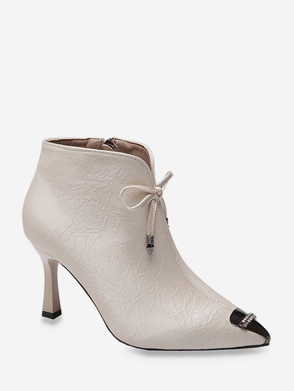 

Bowknot Rhinestone Pointed Toe Ankle Boots, White