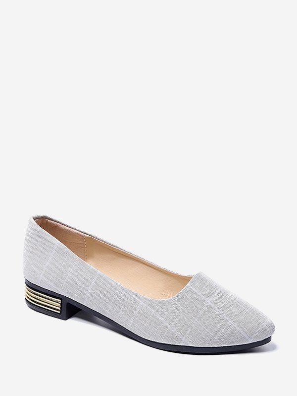 

Plaid Print Pointed Toe Low Heel Shoes, Beige